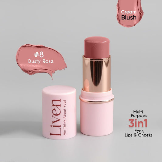 Liven Cream Blush Stick - 8 Dusty Rose - Liven Skincare