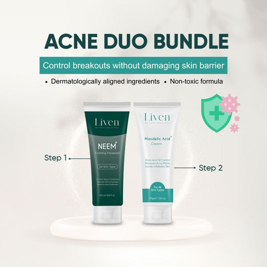 Acne Duo Bundle – Neem Face Wash + Mandelic Acid Cream | Liven Skincare - Liven Skincare